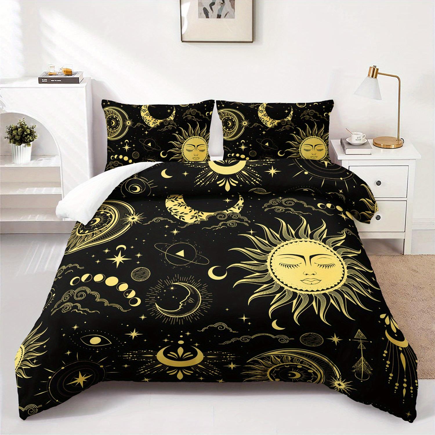 

3pcs Celestial Sun Moon Stars Bedding Duvet Cover Set Bohemian Sun Moon Bedding Quilt Set Celestial Themed Bed Quilt Set Luxury Duvet Cover Set&EU Single(135x200cm)