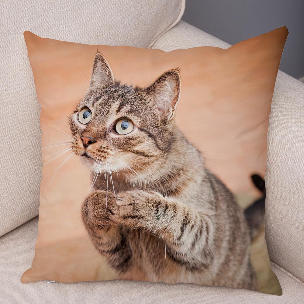 Cute Cat Dog Photo Cushion Cover Realistic Animal Portrait Print Soft Blend Sofa Living Room Bedroom Home Decor Throw PillowCase