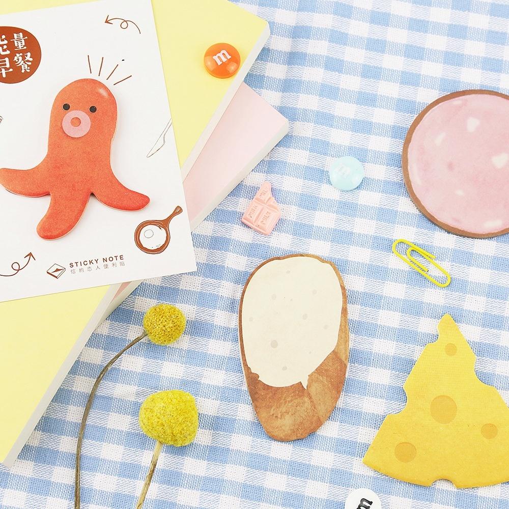 Creative Cute Breakfast Food Ham Bread Baguette Sausage Cheese Sticky Notes  Adhesive Memo Pad Planner Paper Sticker