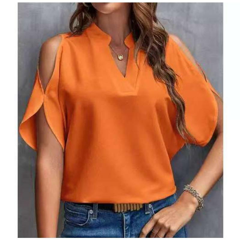 Summer women's new style V-neck stylish off-shoulder sleeve women's tops