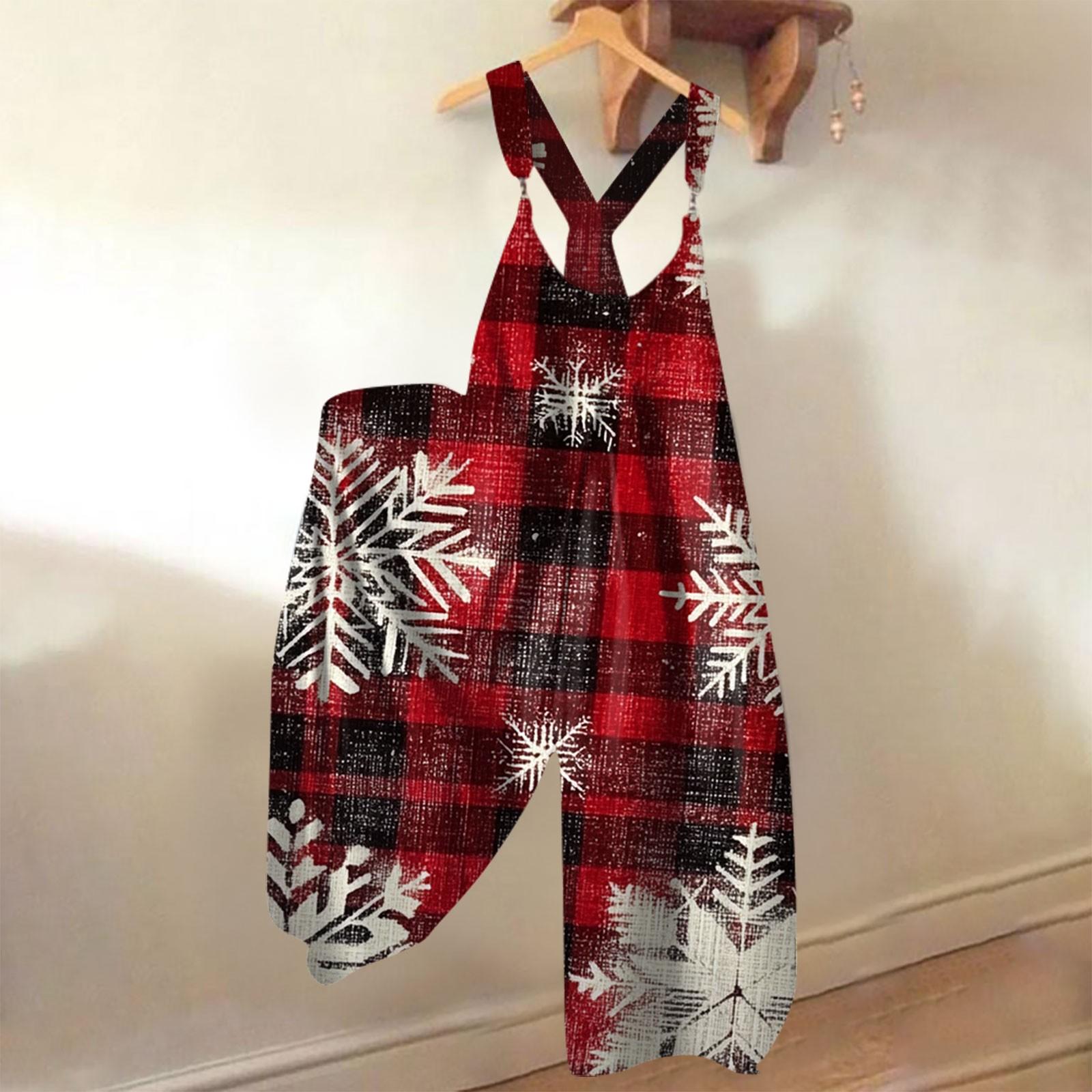 

Женский модный повседневный комбинезон с рождественским принтом и широкими бретелями сзади M