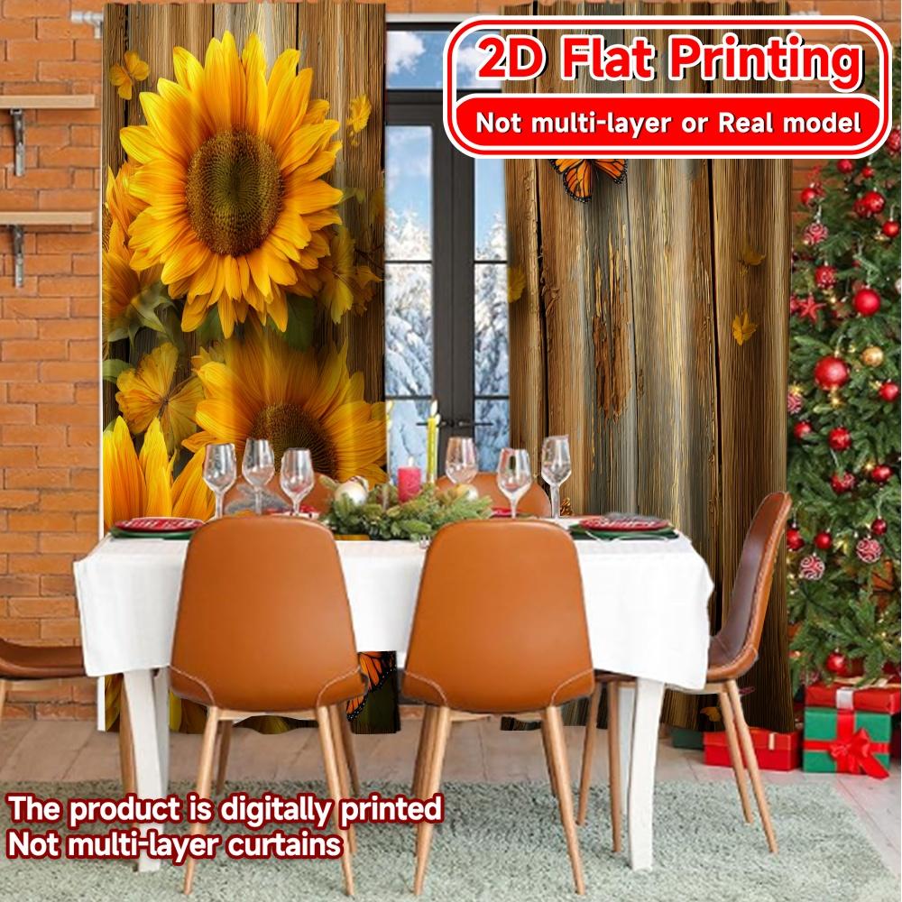 Sheer Flat Printing Butterfly Sunflowers Popular Creative Curtains Semi Decorations Home Decorative Curtain Set Of 2 Made Polyester Washable