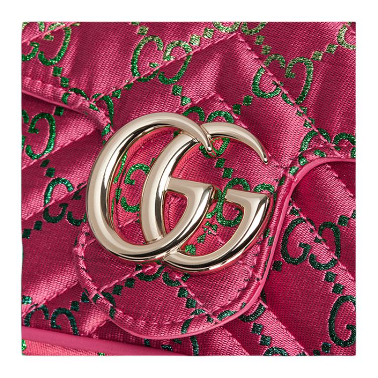 Gucci GG Marmont Double G Logo Print Canvas Mini Shoulder Bag Women Shoulder Bag Pink 476433-2ABNC-8455