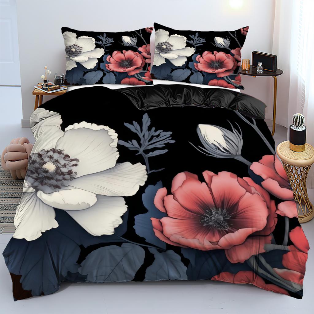 Retro Blumenmuster 3D-gedruckter Bettbezug Luxuriös Elegant Bequemes Bettwäscheset Weiche Heimtextilien Bettdeckenbezug Kissenbezüge