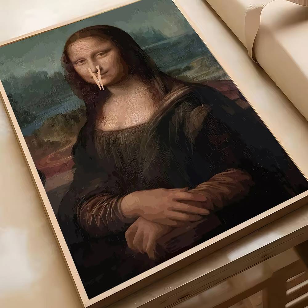 Funny Bathroom Toilet Decoration Painting Mona Lisa Wearing Pearls Girl With Roll Paper Canvas Prints Posters Home Wall Decor