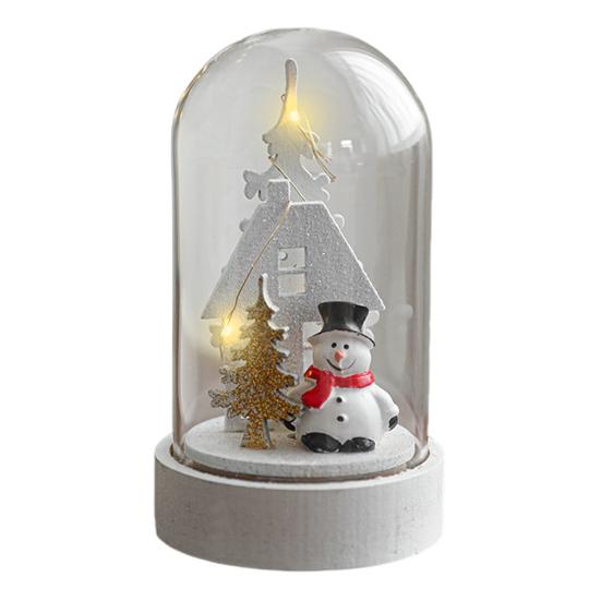 Christmas Dome Glass Ornament LED Light Up Reindeer Christmas Tree Little Church in Cloche Tabletop Decoration for Indoor Room Desktop Decor