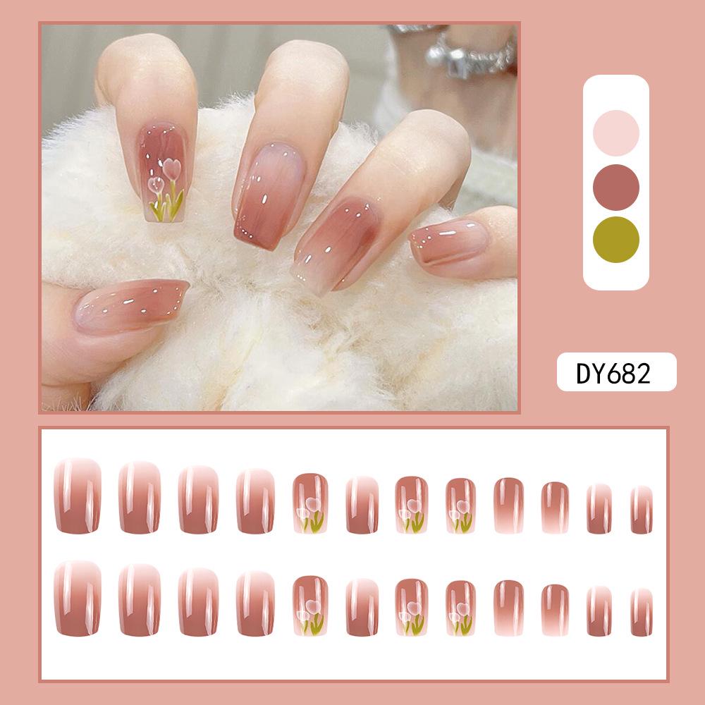Reusable Blush Nail Art Set: 24 Detachable Wearable Nail Stickers