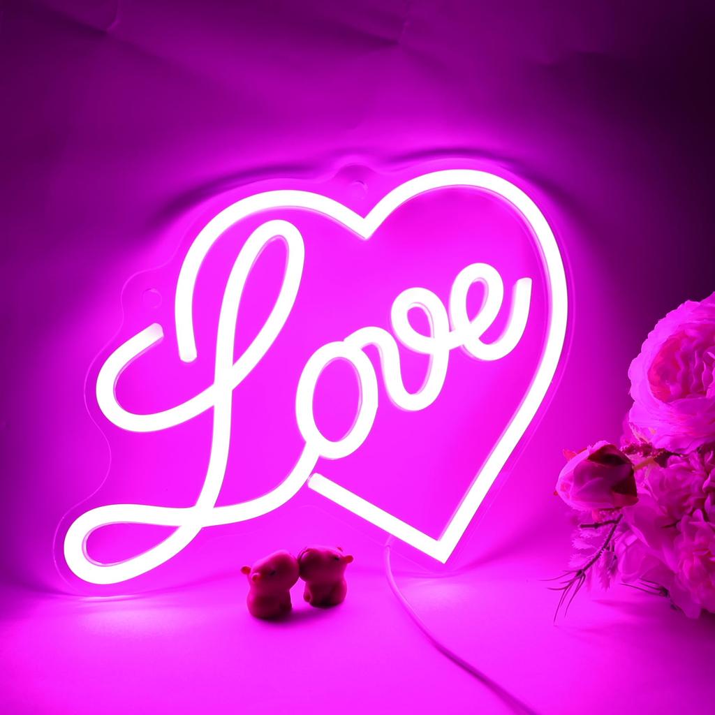Love Heart Dimmable Neon Sign for Wall Decor, Kids Room, Wedding & Party, Gift for Valentine‘s Day, Girlfriend, Birthday