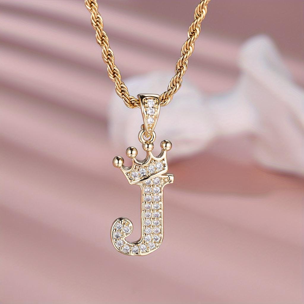 1 Pc Golden Color 26 English Letter Princess Crown Necklace Pendant Wedding Band Jewelry Valentine's Day Gift