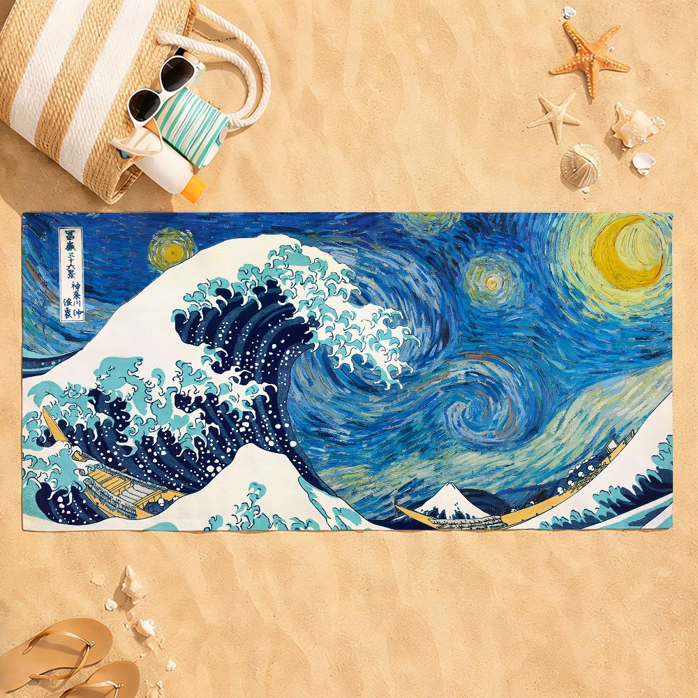 Artwork The Great Wave Off Kanagawa Towel Quick Dry Absorbent Beach Towel for Sports, Fitness, Swimming and Outdoor Activities