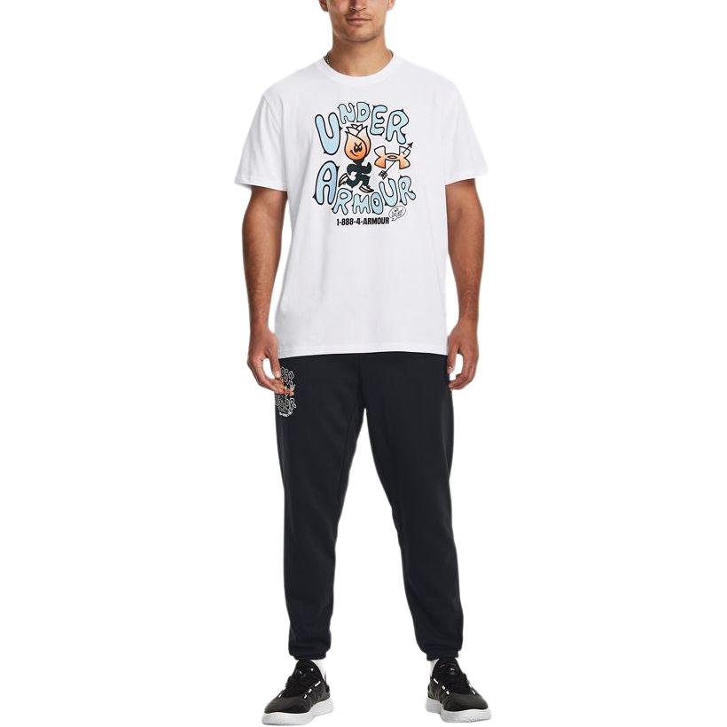 Under Armour Rose Delivery Flame Cartoon Letter Print Casual Crew Neck Short Sleeve T-Shirt Men T-Shirts White 1380916-100
