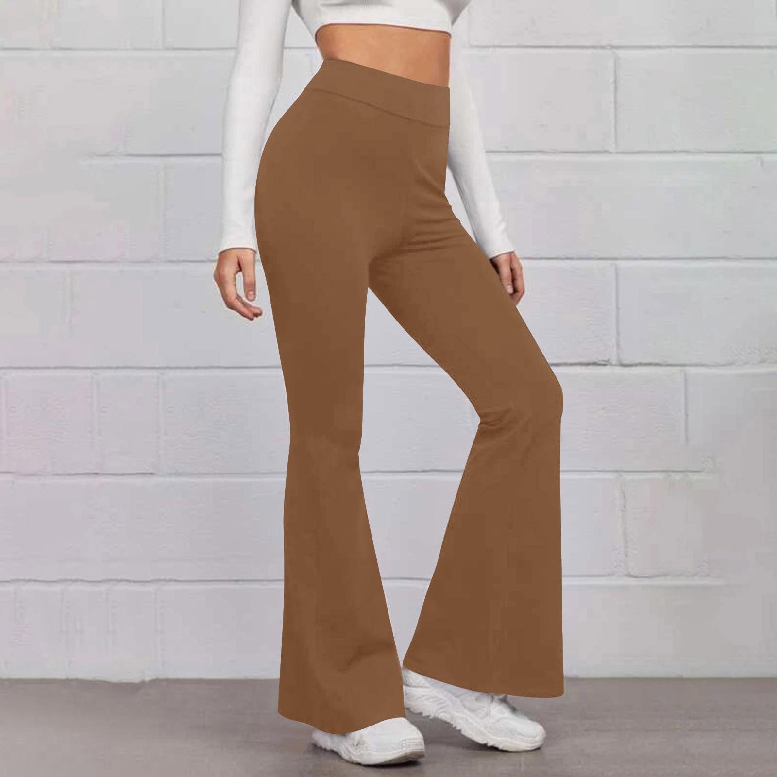 

Женские однотонные брюки для йоги с эластичной резинкой на талии, спортивные расклешенные повседневные брюки для бега L коричневый