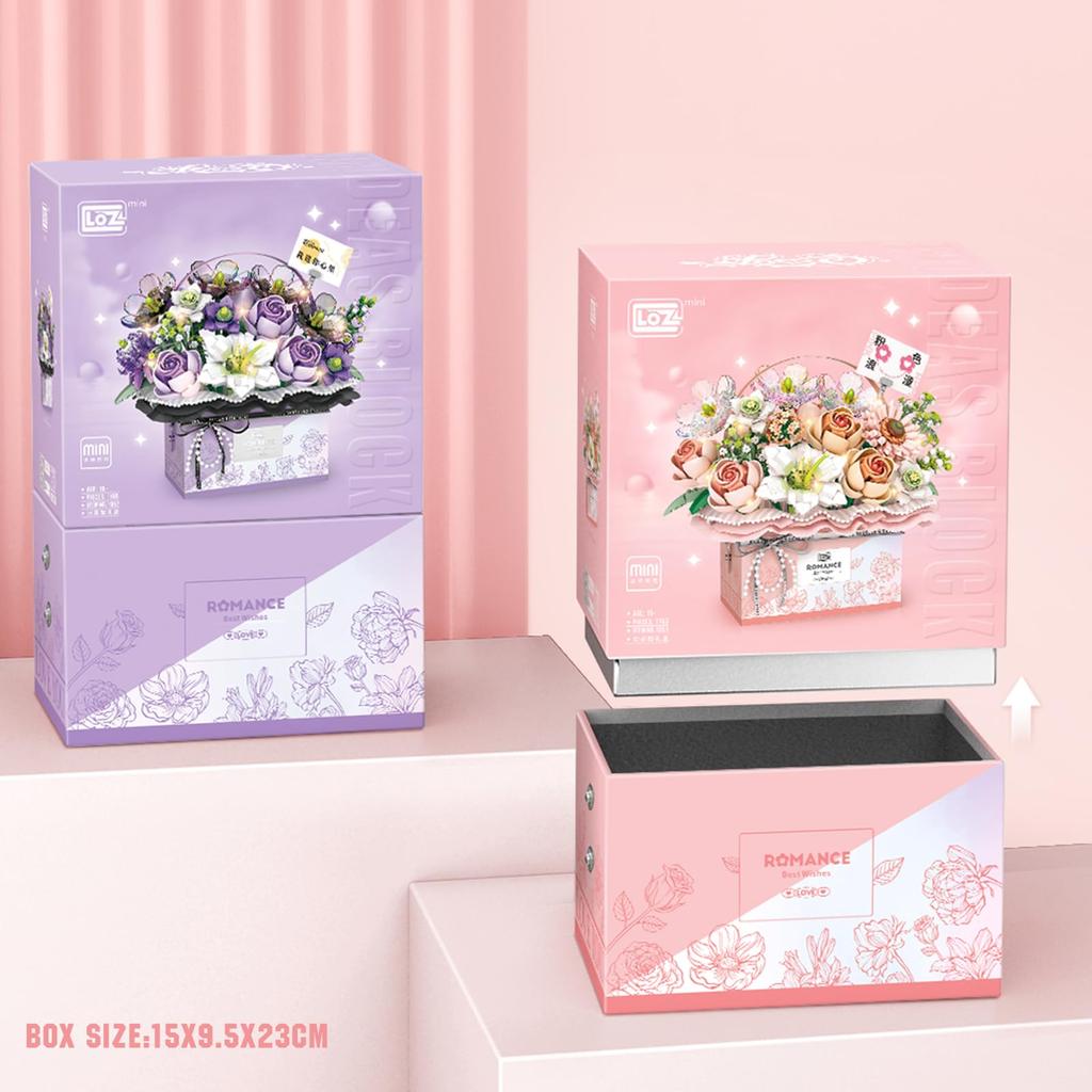 MEIEST Flower Bouquet Building Blocks Model Set Artificial Rose Handheld Gift Box for Valentine's Day Bonsai Plant Building Brick Toy Home Decoration