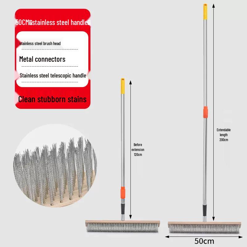 Long-Handled Stainless Steel Wire Brush for Household Floor and Toilet Cleaning