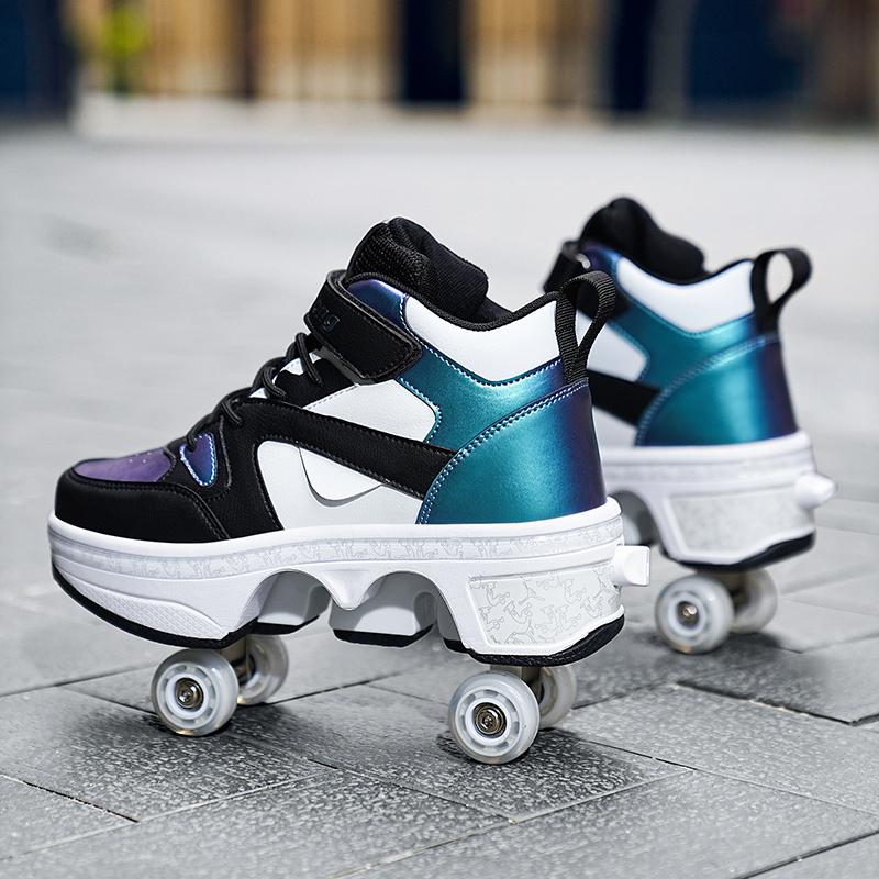 Kids Roller Skates Shoes 6-15 Years Old Four-wheel Deformation Can Walk Can Skate Skates Girl Runaway Shoes