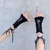 Women Lolita Jk Lace Fingerless Gloves Black Gothic DIY Strapping Sunscreen Sleeve Clothing Accessories Elastic Mesh Gloves 2055