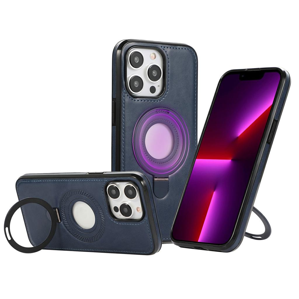 For iPhone 13 Pro Max Case Magnetic Kickstand PU Leather Coated PC+TPU Phone Cover
