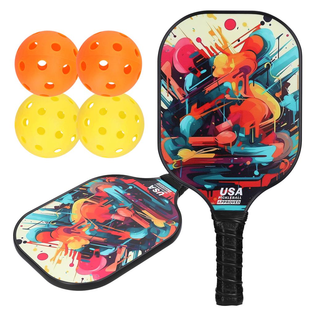 Fiberglas Pickleball Rackets Set Pickleball Paddle Set of 2 Rackets and 4 Pickleballs Balls Pickle-Ball Racquet with Balls Sport