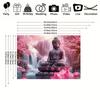 2D Buddha Meditation Backdrop, Pink Lotus & Cherry Blossom Nature Background
