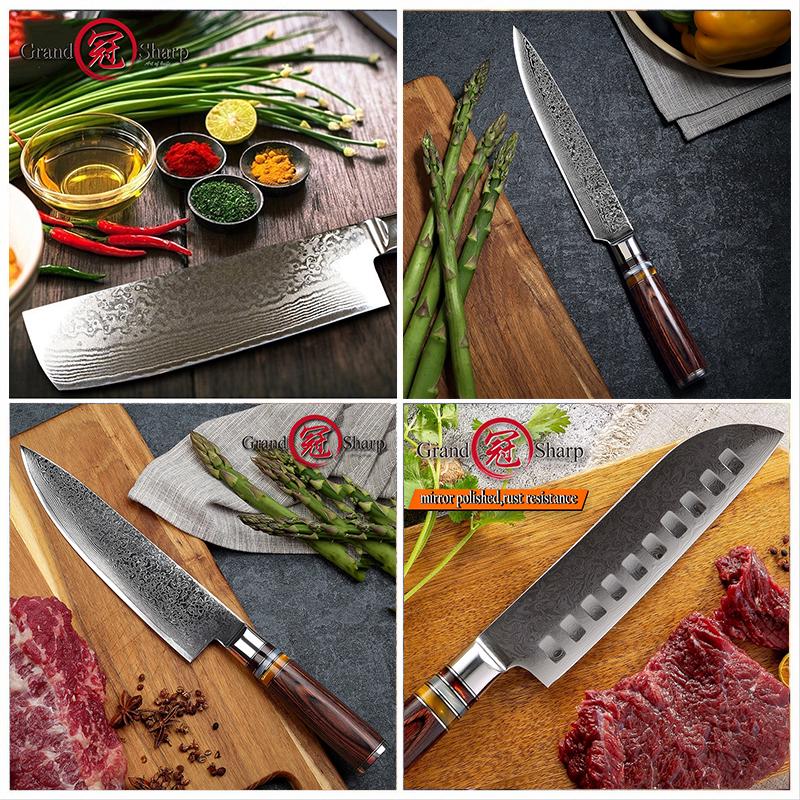 Set di 5 coltelli giapponesi vg10 Damasco Coltelli da cucina Chef Nakiri Santoku Coltello multiuso per affettare