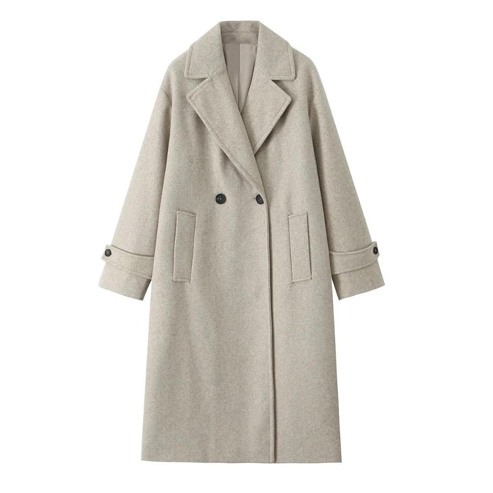 Stile Moda Autunnale Abbigliamento Donna Tricolore Lusso Collo Ampio Manica Lunga Cappotto