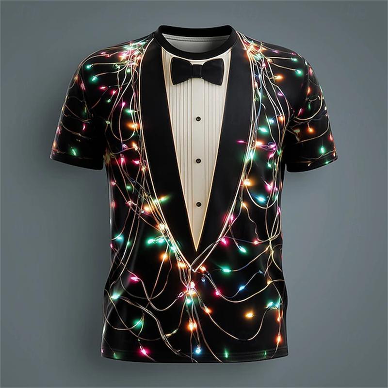T-shirt da uomo stampata in 3D per Natale Top traspirante Elegante Versatile Girocollo Manica corta T-shirt alla moda Abbigliamento da uomo