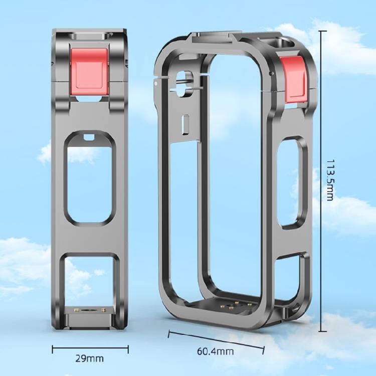 Lens Clearance Camera Cage for X6 Panoramic Camera, Metal Quick Mount Frame with Display Access, Side Controls, and Travel Recording Use