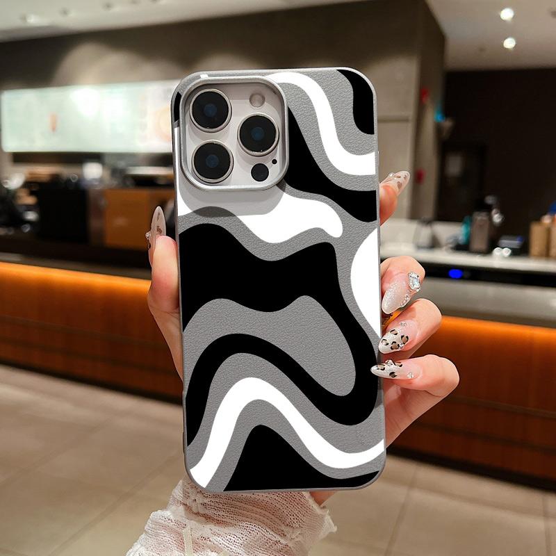 Luxus-Ledertextur Bunte Wellenstreifenmuster-Telefonhülle für iPhone 16 15 Pro 14 Plus 13 12 11 Pro Max Xs Xr 8 7 6 Plus Weiche Tpu Slim Cover