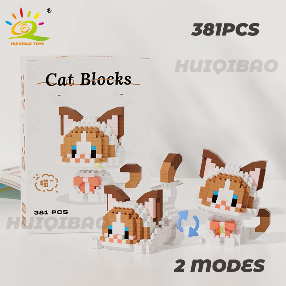 HUIQIBAO Cute Cat Micro Model Building Block Kids Mini Pets City Cartoon Animal Diamond Bricks Educational Toys Children Gift
