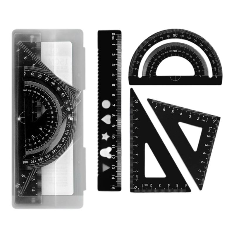 

4 Pcs Ruler Protractor Set Geometry Tool Metal Ruler Set Triangle Ruler for Classroom Homework Learning Accessories