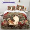 Cartoon Calico Cat Pattern Bedding Home Decoration Birthday Gift (1 * duvet cover + 2 * pillowcase, without core)