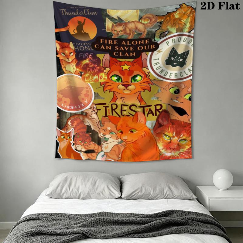 Tapisserie murale Guerrier chat Accrochage mural esthétique Couverture en tissu imprimé Tapisseries décoratives pour chambre à coucher Salon Décoration de maison