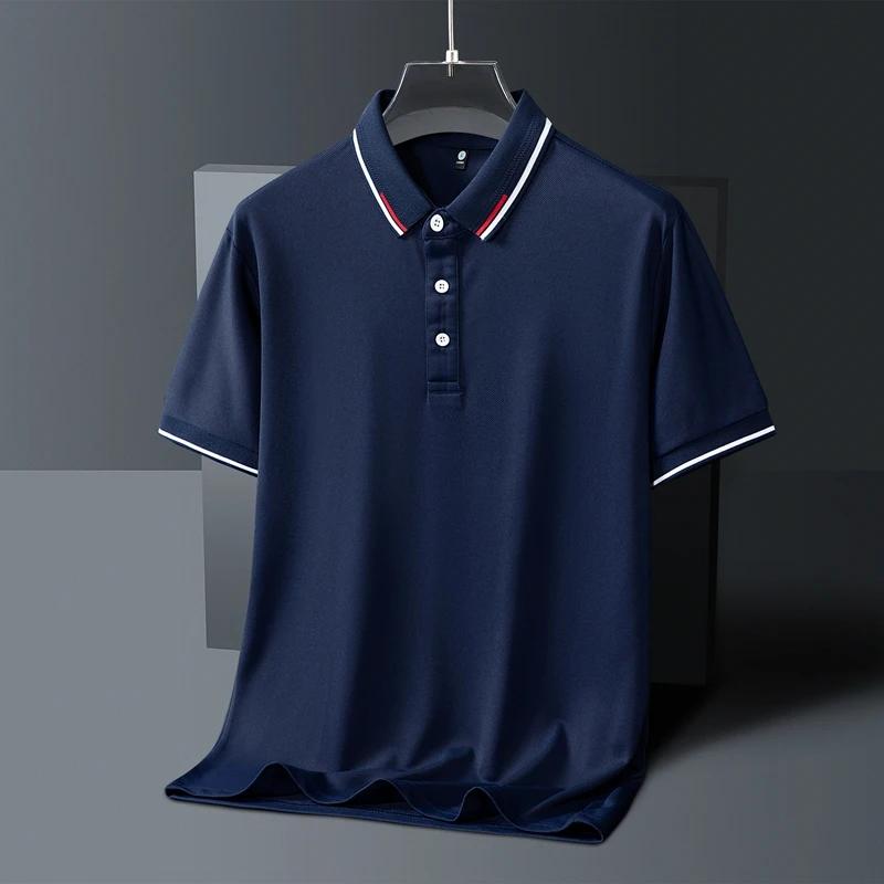 Minimalist Fashion Trend Summer Solid Color Polo Collar Ice Silk Men's Button Short Sleeve Loose Business T-shirt Topss