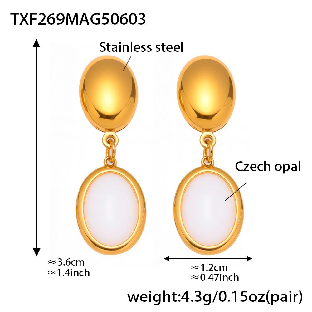 Qiong Yao Elegant Czech Opal Jewelry Set: 18K Gold-Plated Bracelet, Earrings  Necklace