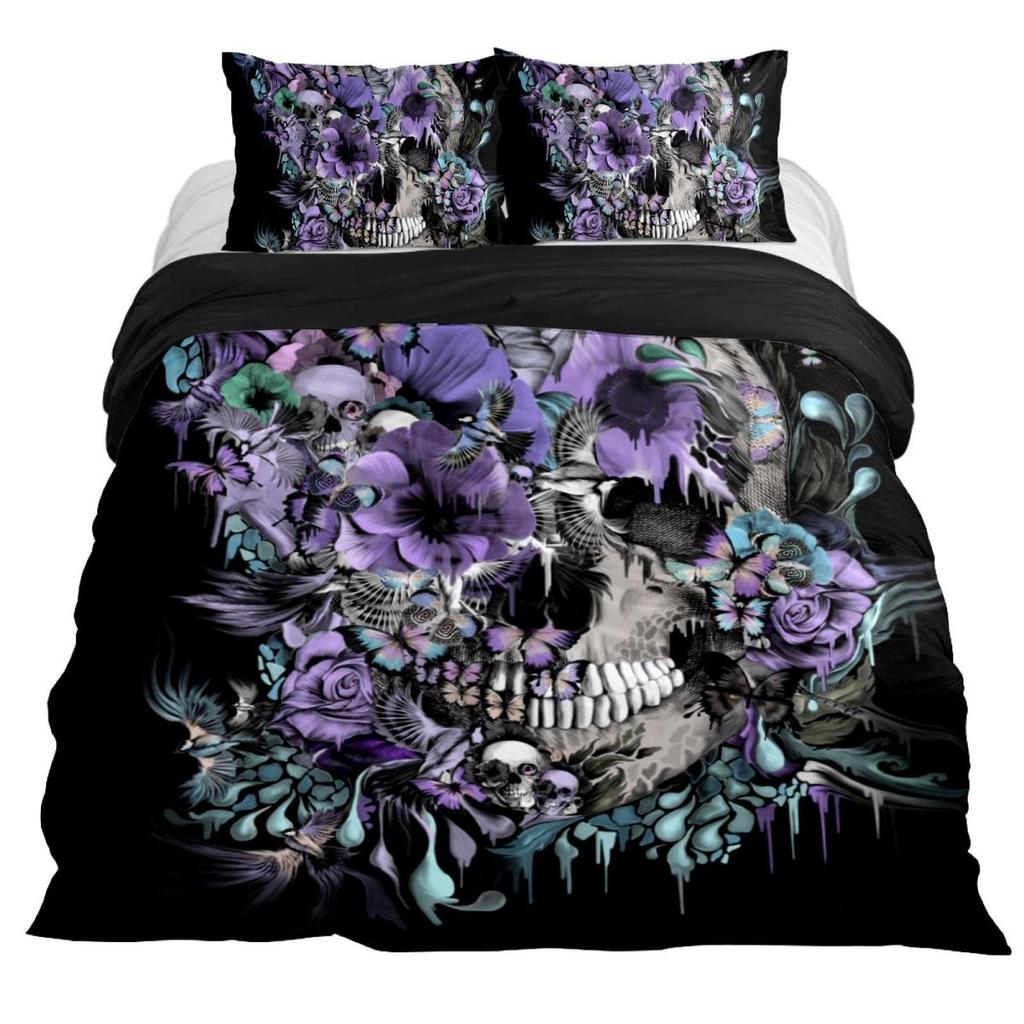 Lucifer Morningstar Set Copripiumino Satanico Set Biancheria da Letto Satanica Dimensioni Matrimoniali Queen Size, Copripiumino Trapuntato Gotico con Teschio