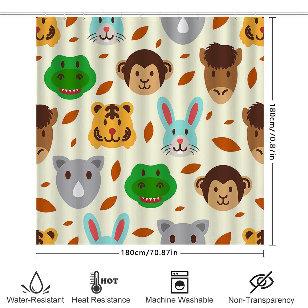 Animal Pattern Shower Curtain Fabric Waterproof Home Decor Bathroom Liner Set For Kitchen Multicolor (84X72 Inches)