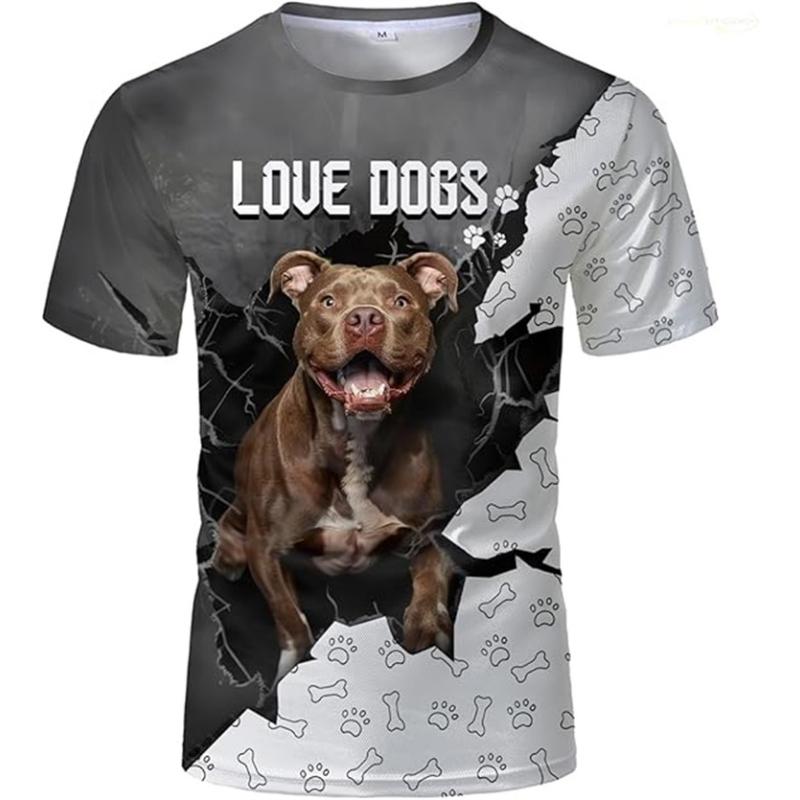 Full Print Bull Pit Dog Graphic Tees Shirt For Men 3D Printed Animal Pattern Novelty Short Sleeves Oversized T Shirt Streetwear
