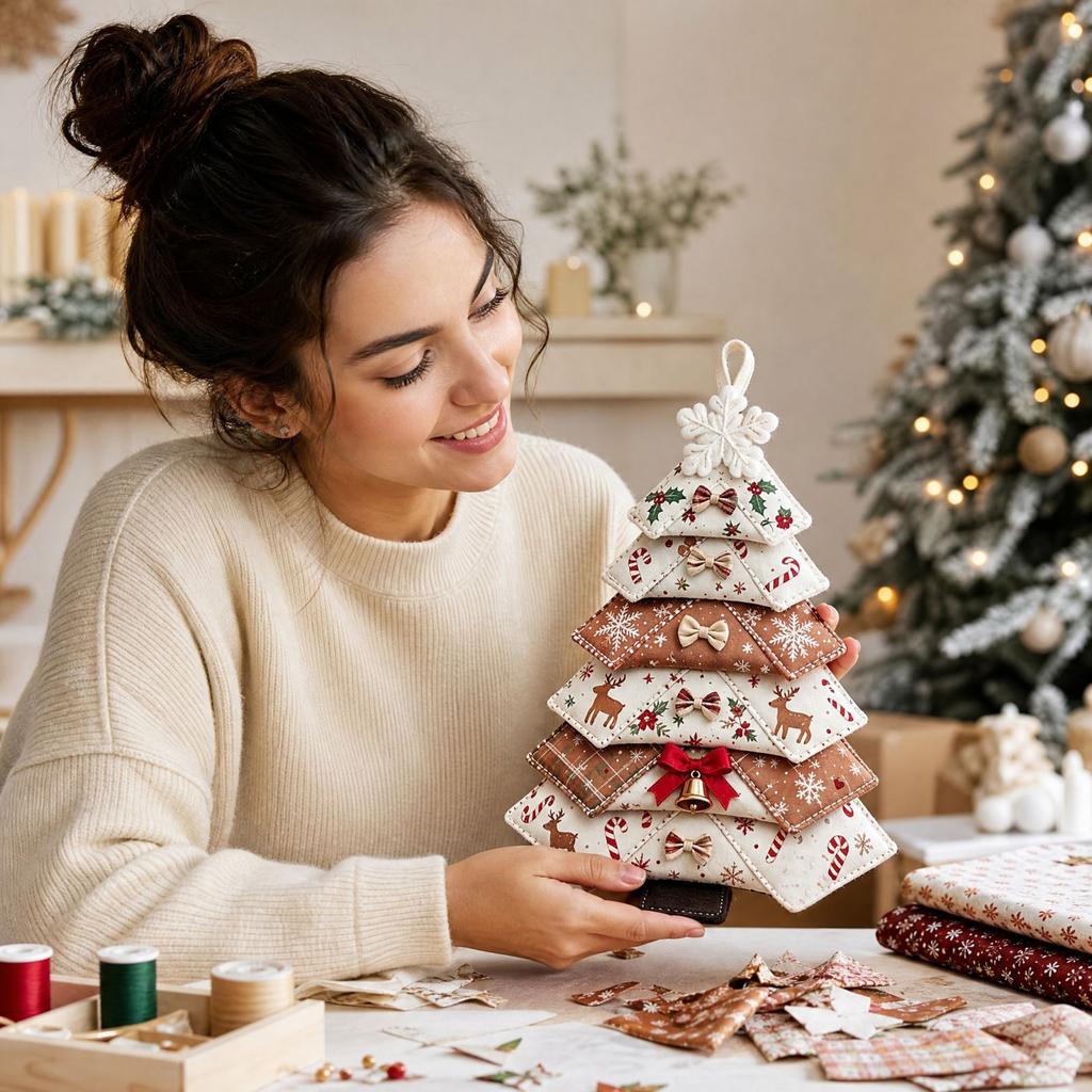 Vánoční strom Patchworková prošívací sada - Sada materiálů pro šití DIY na sváteční dekoraci