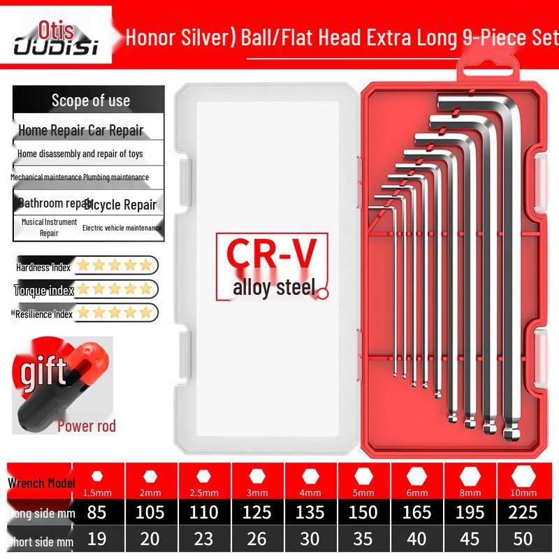 Torx Hex Key Set: 6-Point Screwdriver & Wrench Set with Extended Ball and Flat Head