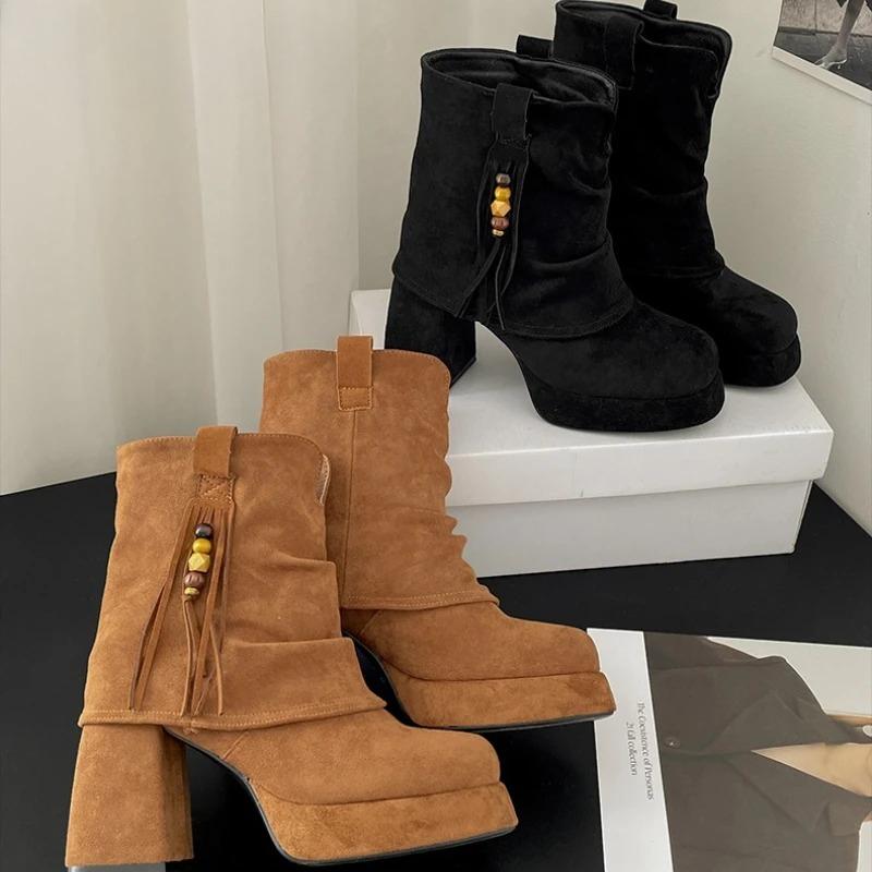 Autumn Winter Platform Height Increase Women Pipe Ankle Boots Street Style Banquet Party Stripper High Heel Short Botas Mujer