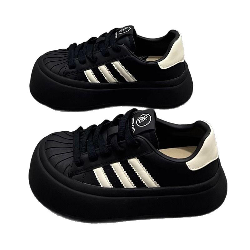 Shell big head doll board shoes three bars thick sole spring and autumn black panda casual explosion muffin white shoes