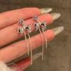 Sweet Signal~ Silver Needle Zircon Bow Fringed Earrings Exquisite Elegance Earrings Daily Versatile Earrings