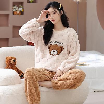 Bär Große Größe Samt Damen Pyjama Sets Winter Langarm Lange Hose Warme Nachtwäsche Mädchen Pijamas Gemütlicher Pyjama Weich Pj Bequem
