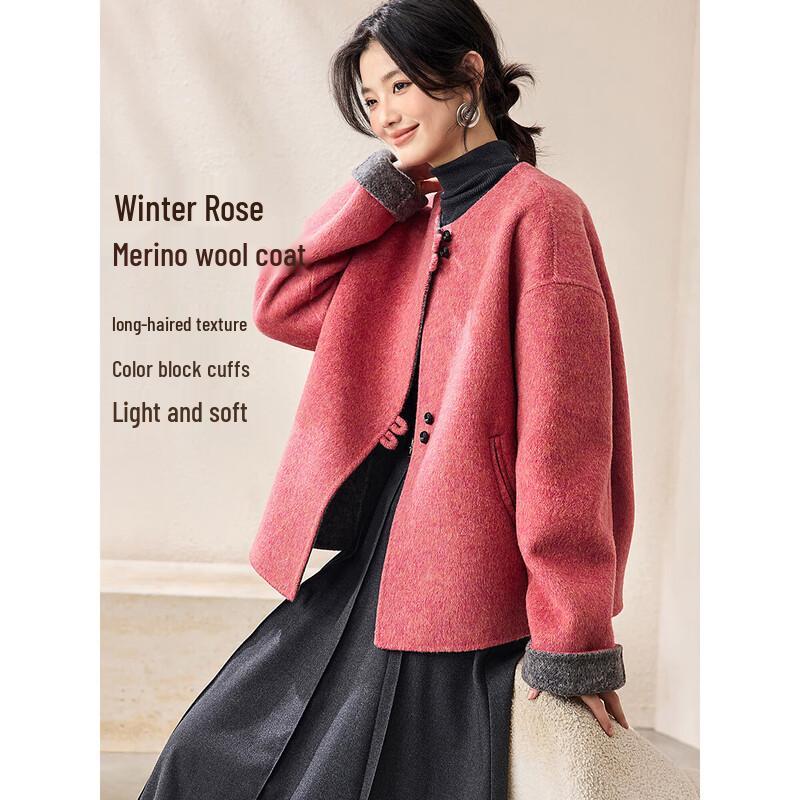 

Women s Color-block Retro Double-faced Wool Blend Coat S