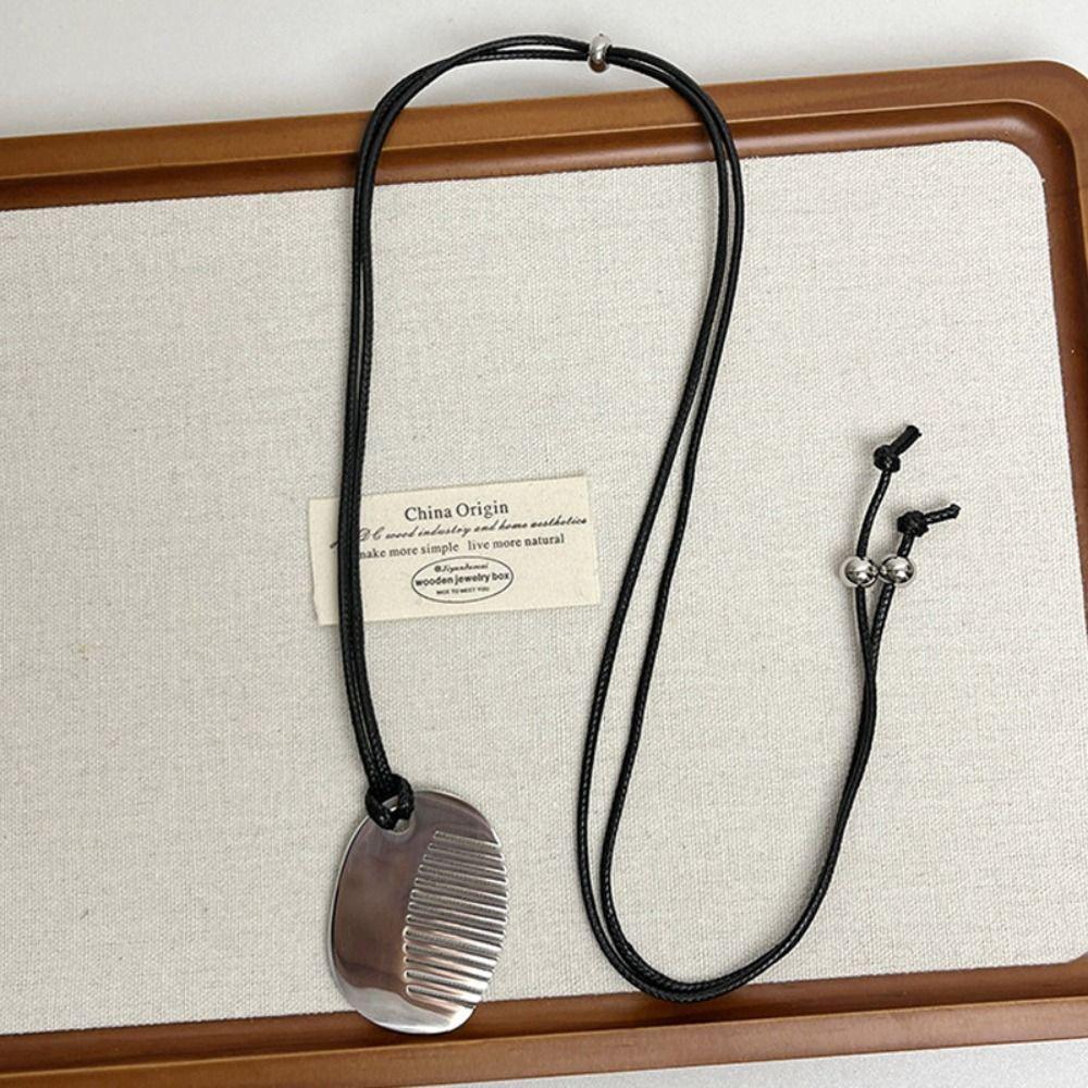 U-Shape Metal Pendant Necklace Irregular Sweater Chain New Long Leather Rope Necklace  Gifts