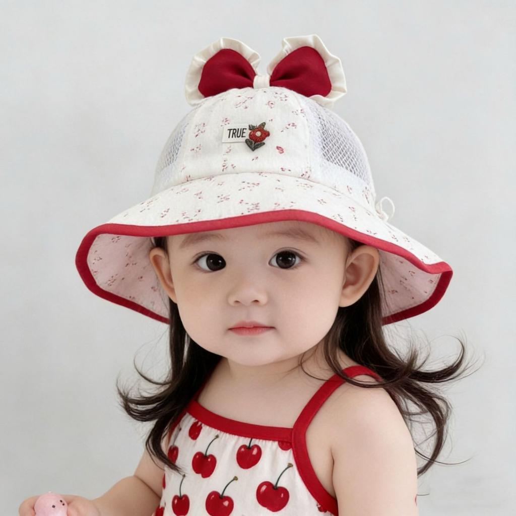 Summer Baby Girl Mesh Bucket Hat With Bow Large Brim Sun Protection Princess Infant Sun Hat For Outdoor