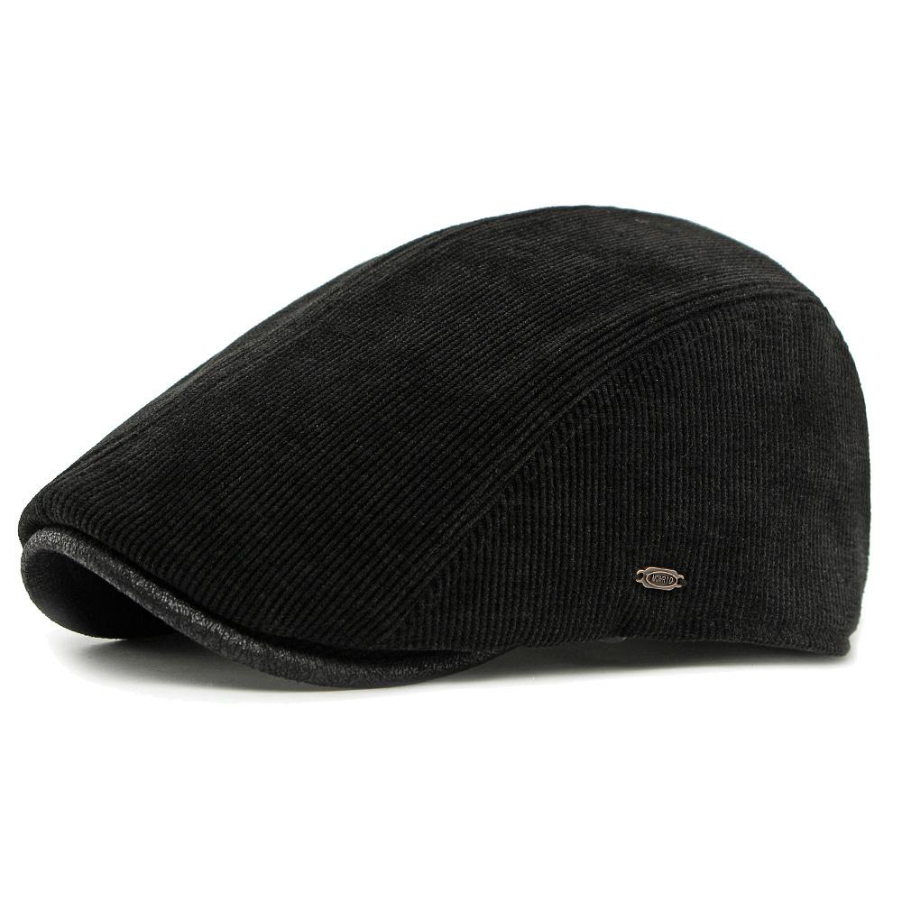 Autumn Winter Velvet Thick Warm Cap Men's Corduroy Beret British Retro Forward Cap Painter Cap