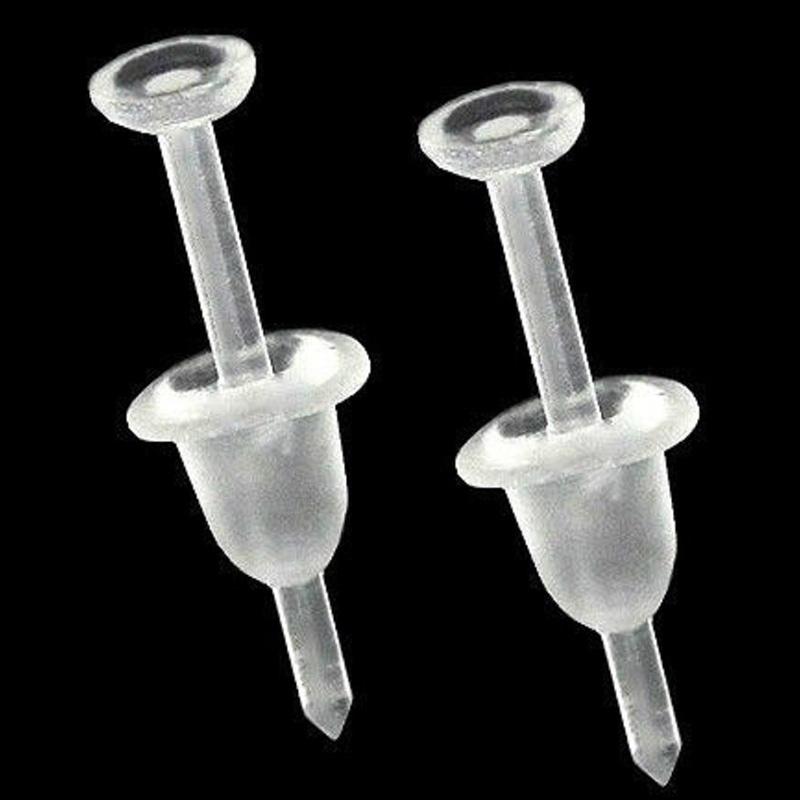 50pcs Invisible Plastic Earrings Blank Pins Stud Tiny Head Findings Back Post Earnuts Pad Nickel