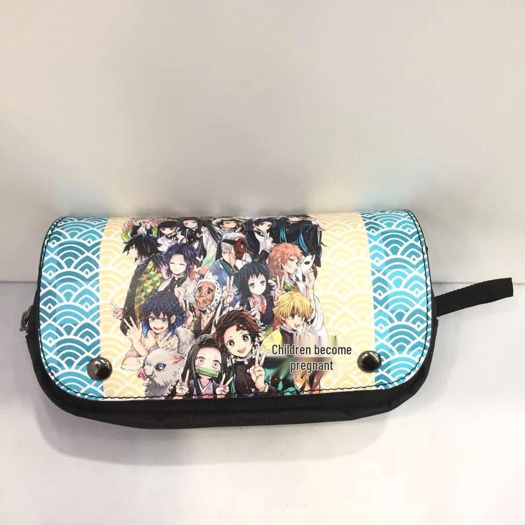 New Year's Day Demon Blade Cartoon Pencil Case - Student Stationery Box with Button Closure