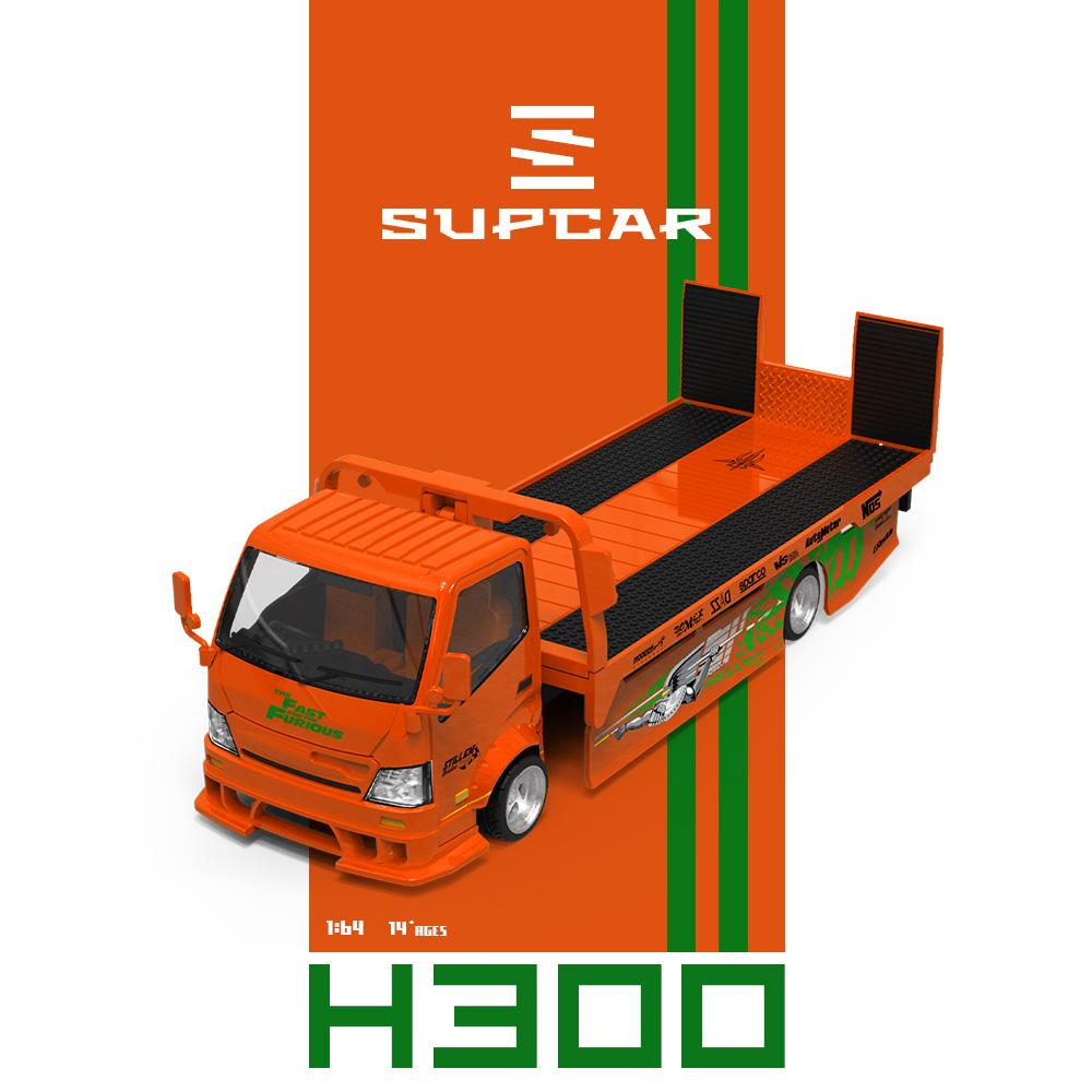 Pre- Sc 1/64 H300 Tieflader-Transportanhänger - Speed And Passion Lackiert Realistisches Legierungsauto-Modell black